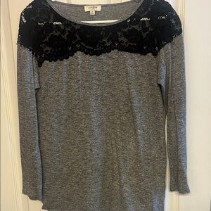 Umgee Women's Gray Top with Black Lace Detail